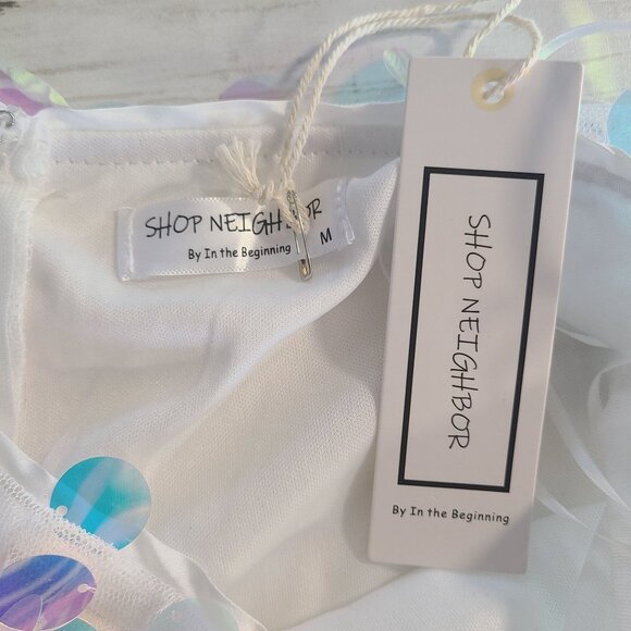 Boutique Mermaid Scales Iridescent Sequin Mini Dress Party Costume Cosplay NEW - Picture 5 of 9